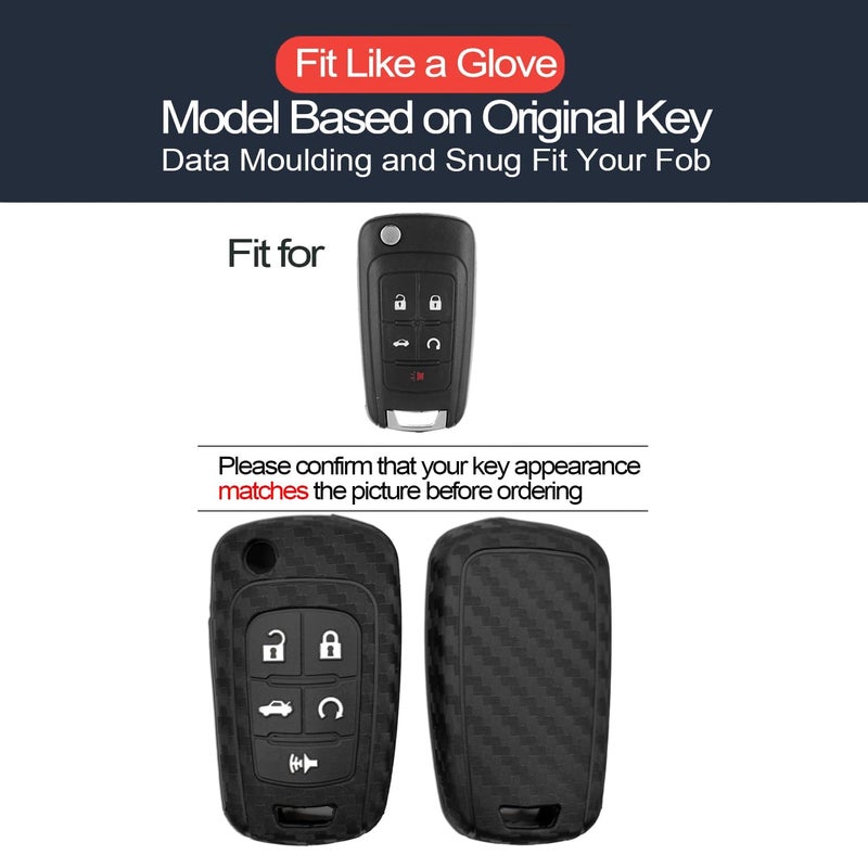 INFIPAR Compatible with Chevy Chevrolet Equinox Cruze Impala Camaro Malibu Limited GMC Terrain Buick Encore Lacrosse Regal Carbon Fiber Looks Key Fob Cover Case Key Chain Remote Holder, 2pcs - Image 2